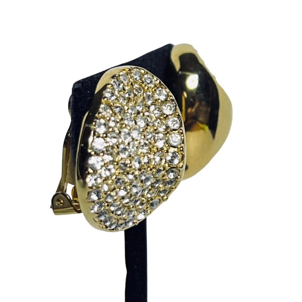 Blanca Gold Tone And Clear Rhinestone Clip On Earrings (6082) - Picture 4 of 7